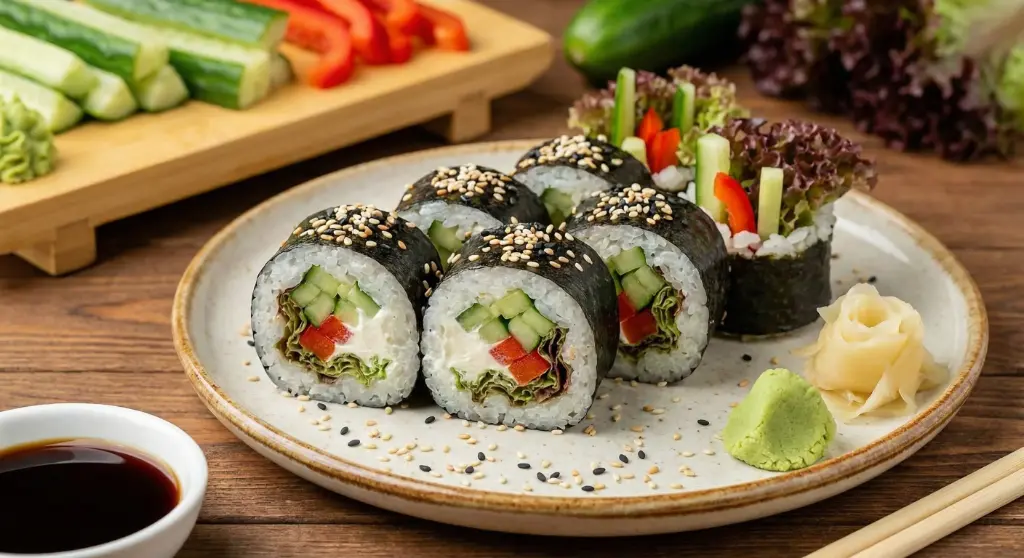 S30 Freshgarden Maki Gurken, Paprika, Frischkäse, Lollo Rosso, mit Sesam 