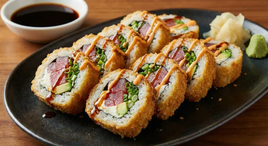 S59 Inside Out Paniert Thunfisch 8 Stück mit Thunfisch, Frühlingzwiebeln, Avocado und Frischkäse