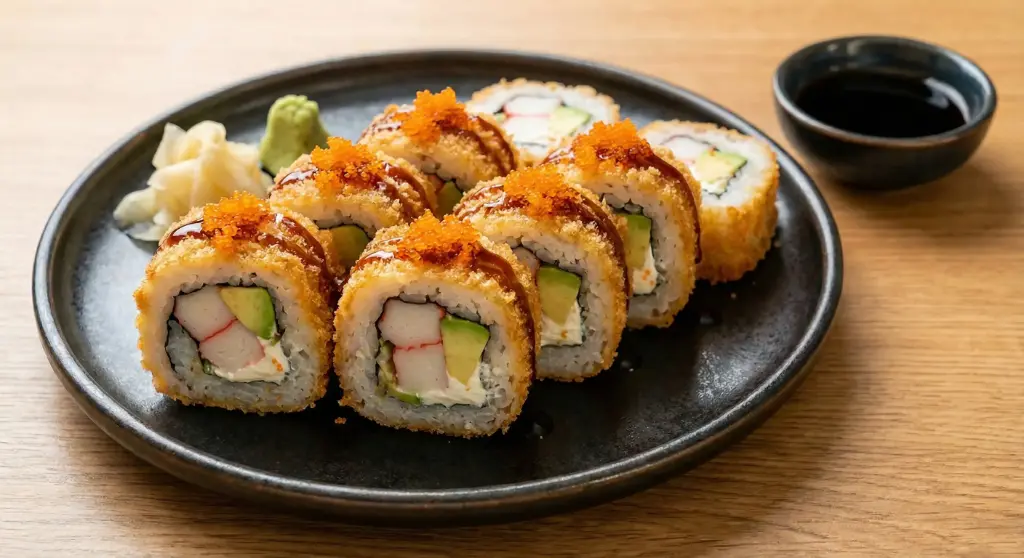 S60 Inside Out Paniert Surimi 8 Stück mit Surimi, Avocado, Frischkäse und Tobiko