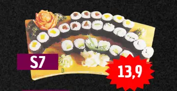 Sushi Menü 7 (vegetarisch): 8 Avocado Maki, 8 Gurken Maki,  8 Rettich Maki, 8 Kürbis Maki