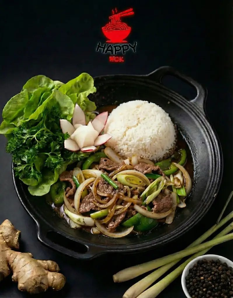 52-Bo Xao Vietnam Art-Gebratenes Rindfleish mit Reis, Zwiebeln und Lauch 