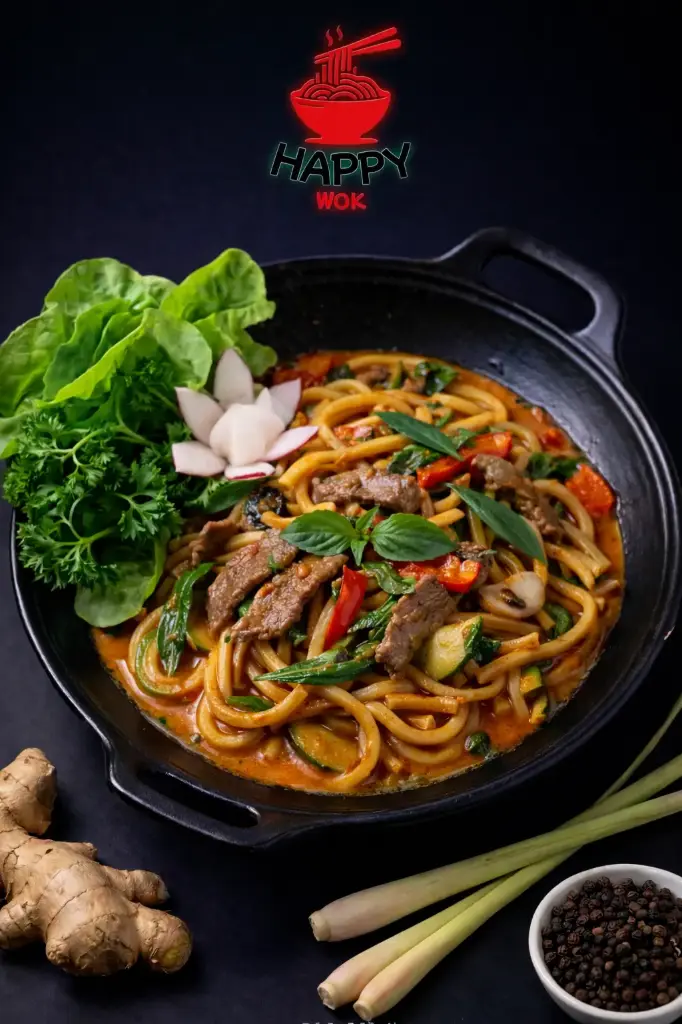 90-Udon Curry-Udon mit Gebratenes Rindfleish ,Gemüse und Curry