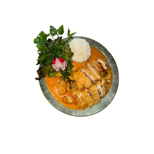 30E - Paniertes Hühnerfleisch mit Gemüse, Mango Soße