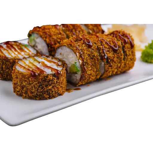 S58 - EBI CRUNCHY 8Stk – Panierte Mini Rollen mit Garnelen, Frischkäse, Avocado, Sesam