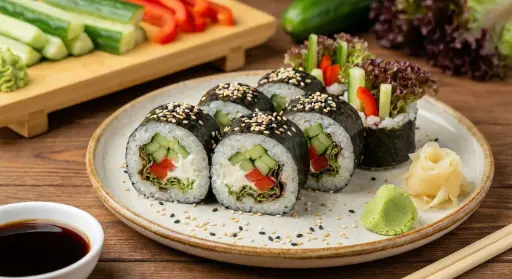 S30 Freshgarden Maki Gurken, Paprika, Frischkäse, Lollo Rosso, mit Sesam 