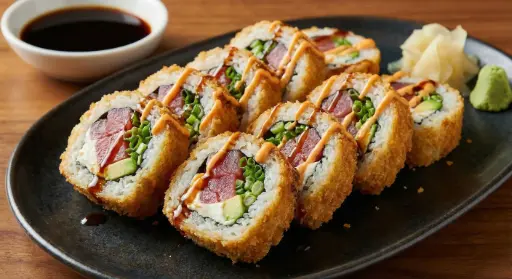 S59 Inside Out Paniert Thunfisch 8 Stück mit Thunfisch, Frühlingzwiebeln, Avocado und Frischkäse